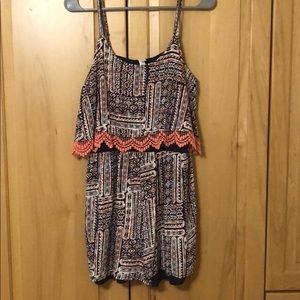 Coral and navy romper